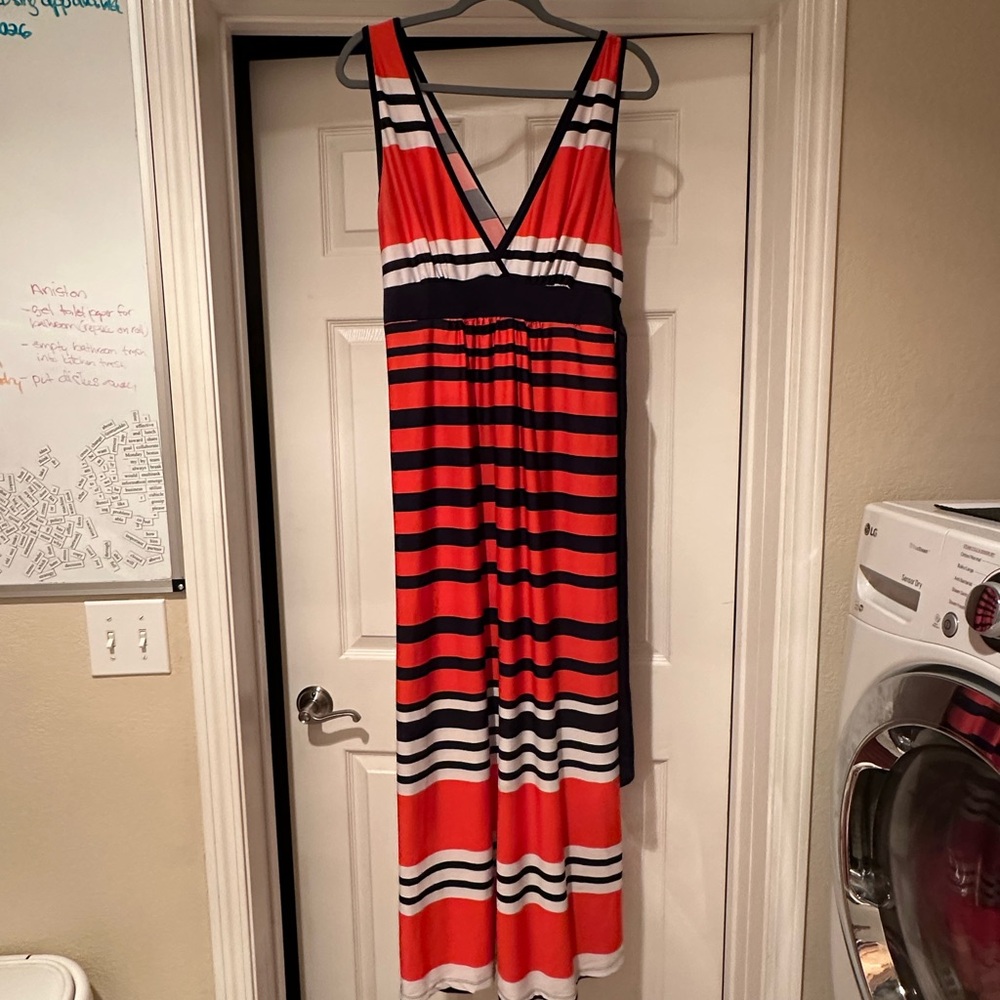 Striped thick strapped Maxi Dress - Red white and Blue xl